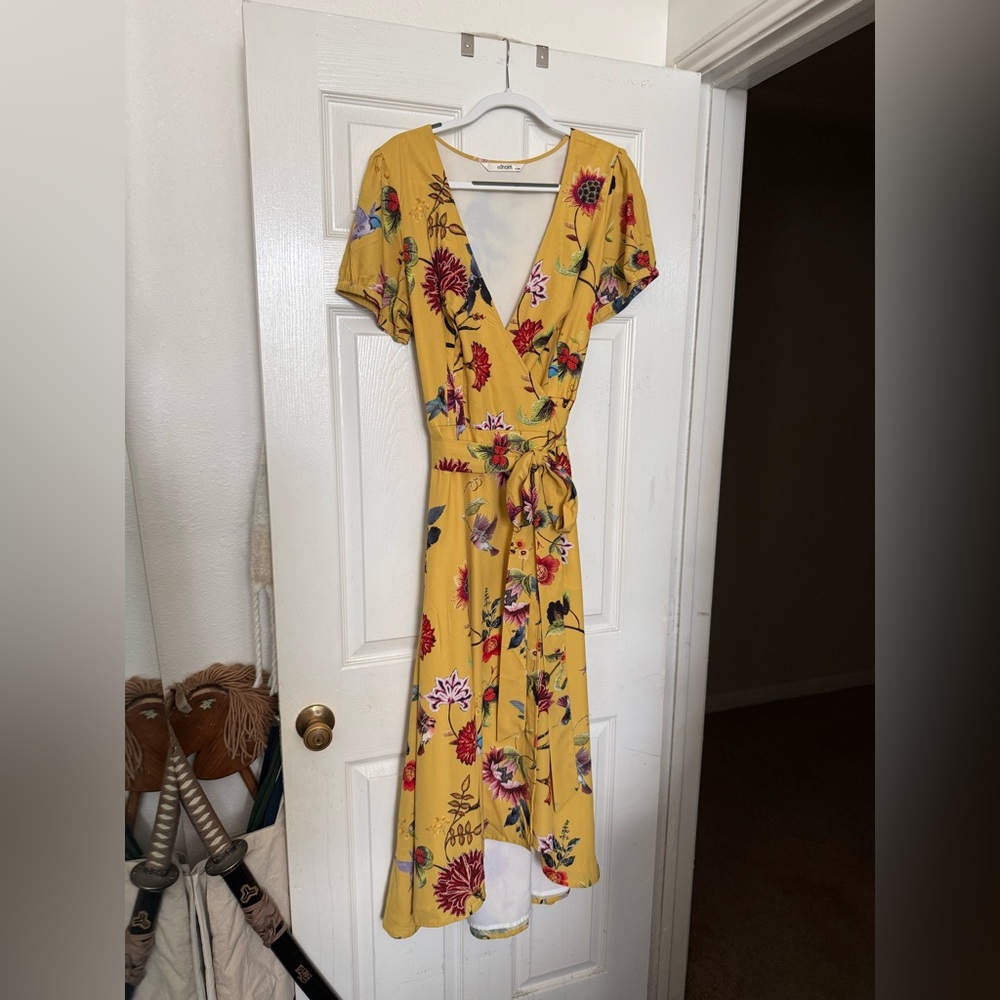 eShakti Yellow Floral High Low Dress